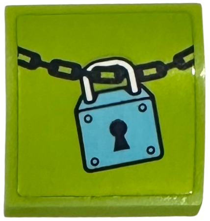 Lego Slope, Curved 2 x 2 x 2/3 with Dark Blue Chain and Medium Azure Padlock Pattern (Sticker) - Set 41735 / Lime