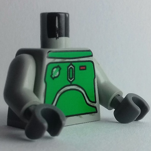 Lego Torso Armor Plates Green Print (Boba Fett), Light Gray Arms Printed, Dark Gray Hands / Light Gray