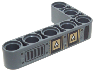 Lego Technic, Liftarm, Modified Bent Thick L-Shape 3 x 5 with White Triangles and Vent Grille Pattern Model Left Side (Sticker) - Set 70227