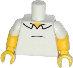 Lego Torso Shirt with Collar and Black Stomach Line, Yellow Neck Pattern / Yellow Arms with Molded White Short Sleeves Pattern / Yellow Hands