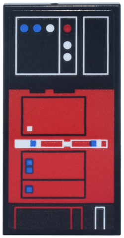Lego Tile 2 x 4 with Red Control Panel, Blue and White Lights and Buttons Pattern (Sticker) - Set 75419 / Black