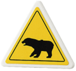 Lego Road Sign 2 x 2 Triangle with Clip with Black Bear Pattern (Sticker) - Set 4436 / White