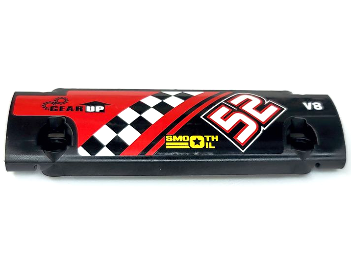Lego Technic, Panel Curved 11 x 3 with '52', 'SMOOTH OIL', 'GEAR UP' and White and Black Checkered Stripe on Red Background Pattern (Sticker) - Sets 8041 / 42041 / Black