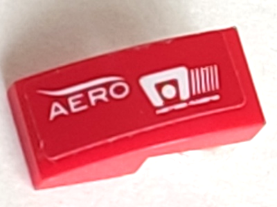 Lego Slope, Curved 2 x 1 x 2/3 with White Aero and Motegi Racing Logos Pattern Model Left Side (Sticker) - Set 75886 / Red