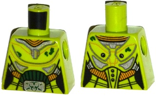 Lego Torso Female Silver and Gold Space Armor with Green Dirt and Belt Buckle with Ultra Agent Toxic Pattern / Lime