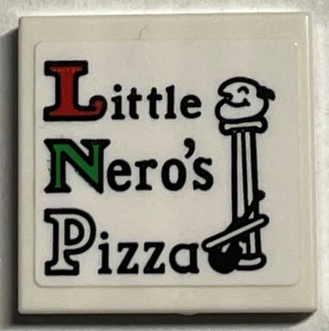 Lego Tile 2 x 2 with 'Little Nero's Pizza' and Column Pattern (Sticker) - Set 21330