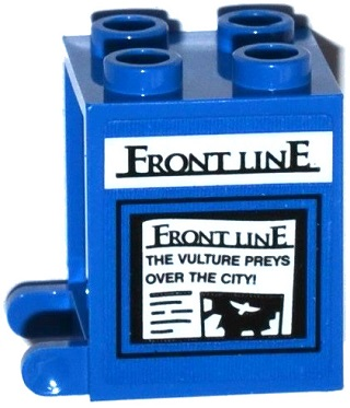 Lego Container, Box 2 x 2 x 2 with Newspaper 'FRONT LINE' and 'THE VULTURE PREYS OVER THE CITY!' Pattern (Sticker) - Set 76058