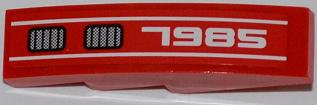 Lego Slope, Curved 4 x 1 with White '7985' and Double Grille Pattern Model Left (Sticker) - Set 7985 / Red