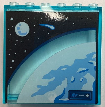 Lego Panel 1 x 6 x 5 with Earth, Moon, Asteroid and Stars on Black Background Pattern (Sticker) - Set 60351 / Trans-Light Blue