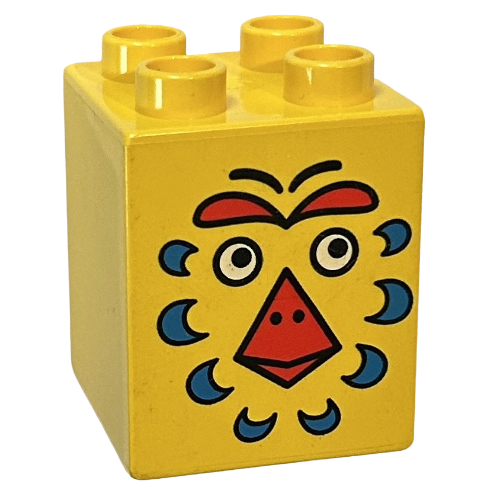 Lego Duplo Brick 2 x 2 x 2 with Bird Face Print / Yellow