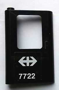 Lego Door 1 x 4 x 5 Train Left, Thin Support at Bottom with White Double Arrow (Swiss Federal Railways) and '7722' Pattern (Sticker) - Set 7722