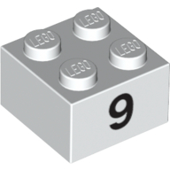 Lego Brick 2 x 2 with Black "9" Print