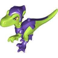 Lego Animal, Dinosaur, Green Goblin-Raptor with Dark Purple Legs, Hat, Yellow Eyes print / Lime