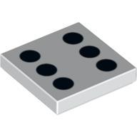 Lego Tile 2 x 2 with 6 Black Dots Print / White