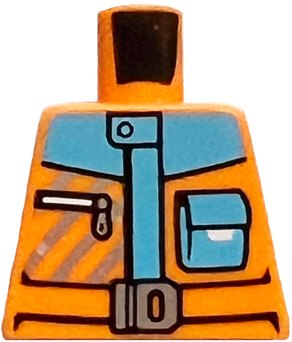 Lego Torso Jacket with Medium Azure Panels and Pocket with White Flap, Silver Belt Buckle and Diagonal Stripes Pattern / Orange