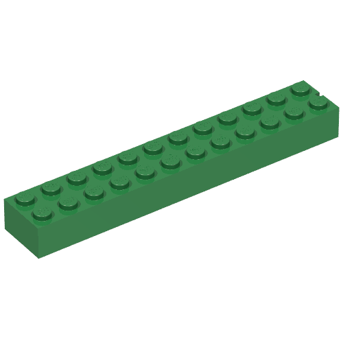 Lego Brick 2 x 12 without Bottom Tubes, 1 End Slot / Green