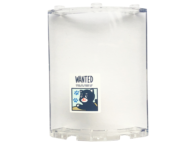 Lego Cylinder Quarter 4 x 4 x 6 'WANTED' Poster with Dark Blue Cat and Medium Blue Paw Prints Pattern (Sticker) - Set 41728 / Trans-Clear