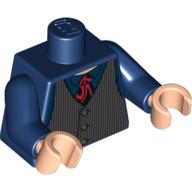 Lego Torso Waistcoat with Dark Bluish Gray Pinstripes, Red Tie Print, Dark Blue Arms, Light Nougat Hands