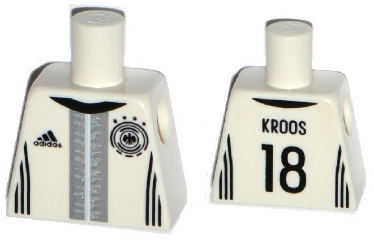 Lego Torso Soccer Shirt with Adidas Logo, 4 Stars and Eagle Front, 'KROOS 18' Back Pattern / White
