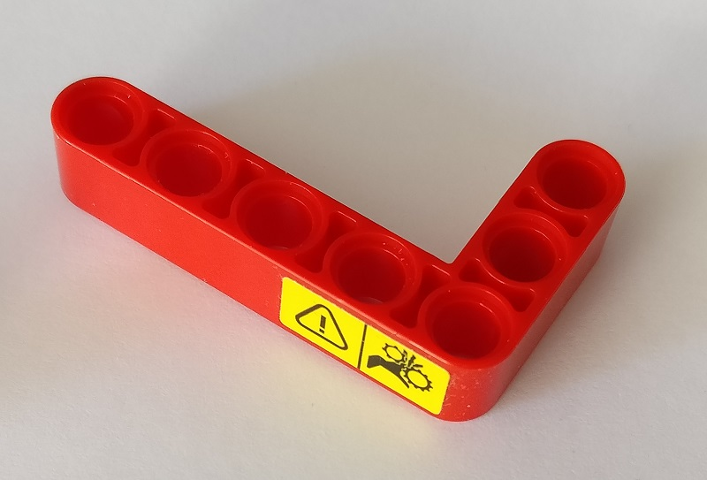 Lego Technic, Liftarm, Modified Bent Thick L-Shape 3 x 5 with Warning Sign on Side Pattern (Sticker) - Set 42082