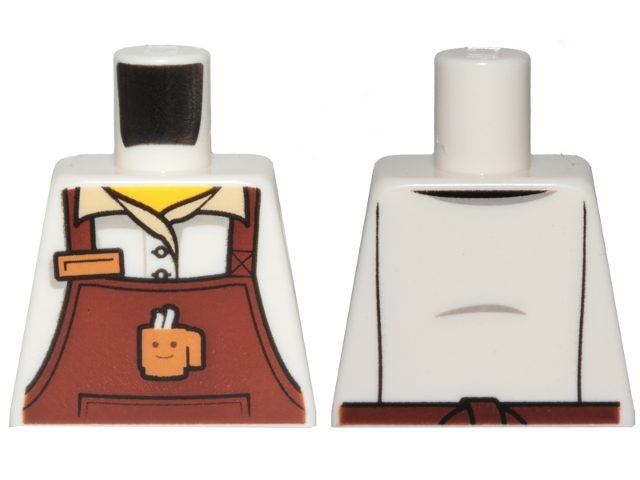 Lego Torso Reddish Brown Apron with Cup and Name Tag Pattern / White