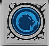 Lego Tile 2 x 2 with Dark Blue Lion Head in Blue Round Window on Light Bluish Gray Background Pattern (Sticker) - Set 40556