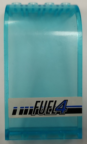 Lego Panel 3 x 4 x 6 Curved Top with 'FUEL4', Black and Blue Stripes on White Background Pattern (Sticker) - Set 8154 / Trans-Light Blue