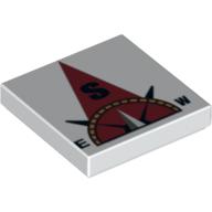 Lego Tile 2 x 2 with Compass South 'S' in Dark Red Pointer Print / White
