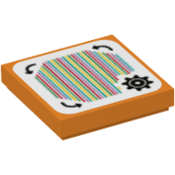Lego Tile 2 x 2 with Gear, Arrows and Barcode Print (Sticker) / Orange