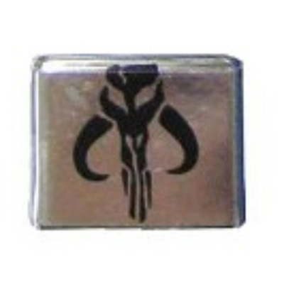 Lego Pen Bead, Square with Mythosaur Skull Print / Chrome Silver