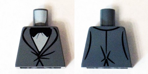 Lego Torso Suit Tight Fitting with Light Bluish Gray Shirt and Black Bow Tie Pattern / Dark Bluish Gray