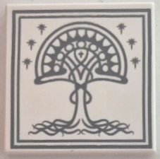 Lego Tile 2 x 2 with Light Bluish Gray Border, Stars and Tree with Roots (White Tree of Gondor) Pattern