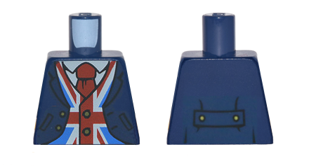 Lego Torso Jacket over Vest with United Kingdom Flag (Union Jack) and Red Tie Pattern / Dark Blue