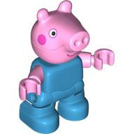 Lego Duplo Figure Child, Pig with Dark Pink Cheeks, Small Smile, Hearing Aid Print (George Pig) / Dark Azure