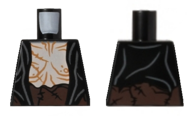 Lego Torso LotR Jacket over Bare Chest, Dark Brown Sash Pattern / Black
