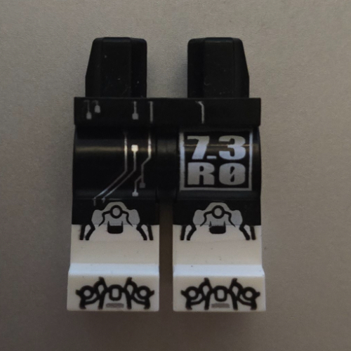 Lego Hips with Black Legs and White Boots Pattern with Silver '7_3 RO', Circuitry Print