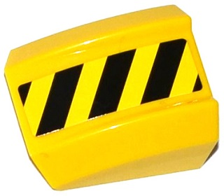 Lego Slope, Curved 2 x 2 Lip with Black and Yellow Danger Stripes Pattern Model Right Side (Sticker) - Set 70814 / Yellow