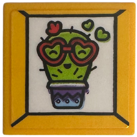 Lego Tile 2 x 2 with Lime Cactus Wearing Heart-Shaped Glasses Pattern (Sticker) - Set 76781