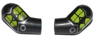 Lego Arm, (Matching Left and Right) Pair with Lime Markings and Silver Circle and Lines Pattern / Black