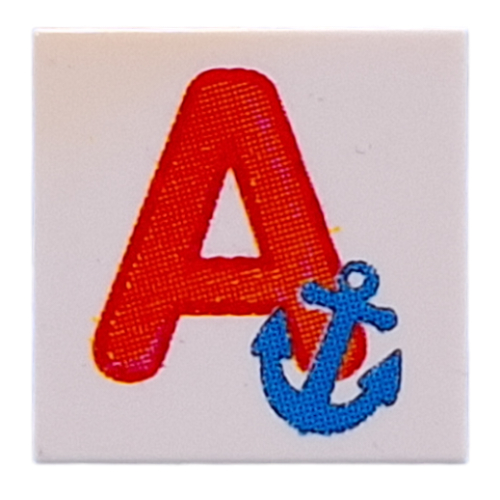 Lego Tile 2 x 2 with Red 'A', Anchor Print / White