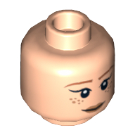 Lego Minifig Head April O'Neil, Dual Sided, Dark Orange Eyebrows, Freckles, Closed Mouth Smile / Open Mouth Scowl Print [Hollow Stud] / Light Nougat