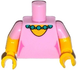 Lego Torso Simpsons Dress with Round Neckline and Dark Turquoise Necklace Pattern / Yellow Arms with Molded Bright Pink Short Sleeves Pattern / Yellow Hands