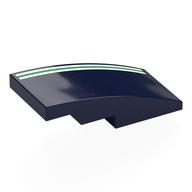 Lego Brick Curved 4 x 2 No Studs with White/Green/White Stripes Print / Dark Blue