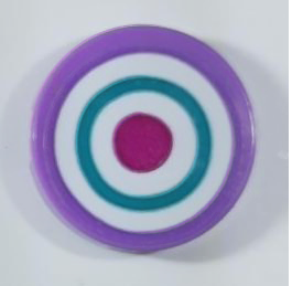 Lego Tile, Round 2 x 2 with Bottom Stud Holder with Dark Turquoise and White Circles and Magenta Dot Archery Target Pattern (Sticker) - Set 43215