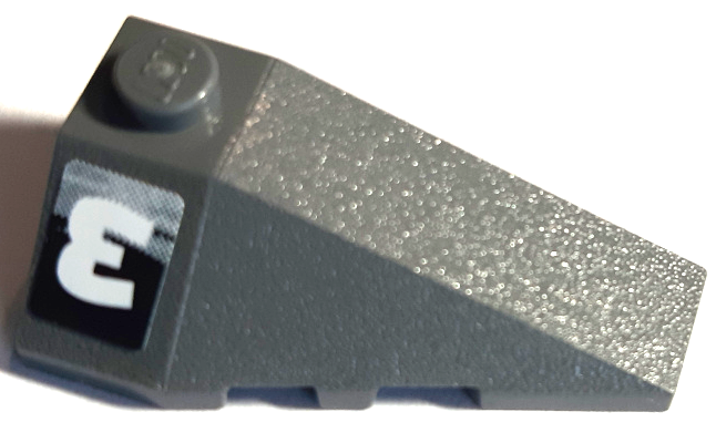 Lego Wedge 4 x 2 Triple Right with Upside Down White Number 3 and Black and Gray Swirl Pattern #2 (Sticker) - Set 8161 / Dark Bluish Gray