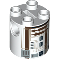 Lego Brick Round 2 x 2 x 2 Robot Body with Dark Brown and Dark Orange Astromech Droid Print (R3-M2) / White