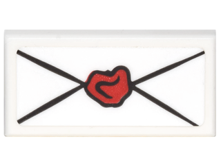 Lego Tile 1 x 2 with Envelope with Red Wax Seal  Pattern (Sticker) - Set 76060 / White