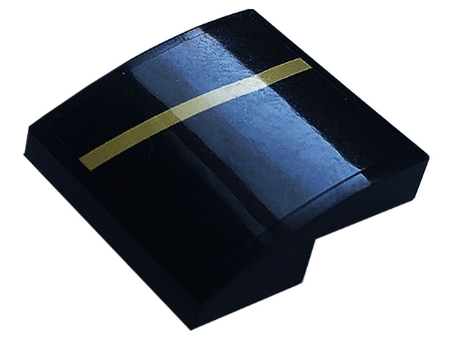 Lego Slope, Curved 2 x 2 x 2/3 with Gold Stripe Pattern Model Right Side (Sticker) - Set 76899 / Black