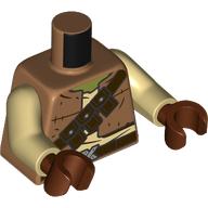 Lego Torso, Jacket, Tan Shirt, Dark Brown Belt, Strap, Pockets Print, Tan Arms, Reddish Brown Hands / Medium Nougat