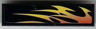 Lego Tile 1 x 4 with Red and Orange Flames Pattern Model Left Side (Sticker) - Set 8899 / Black
